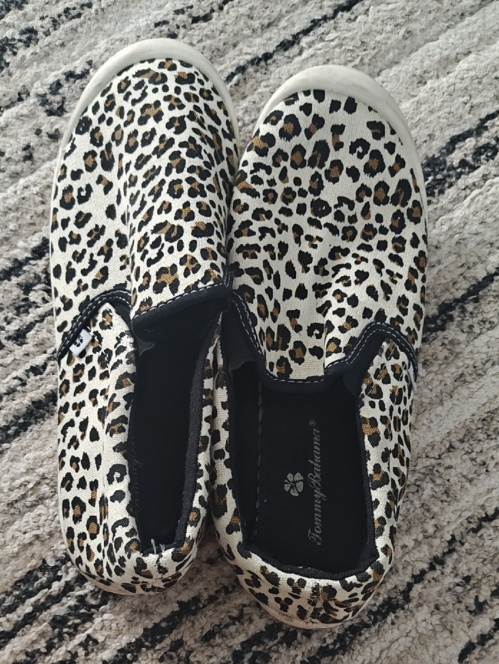 Tommy Bahama Leopard-Print Slip-On Flats in White, Black, and Brown
